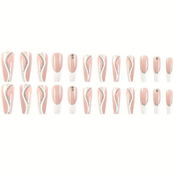 24pcs White French Tip Fake Nails, Glitter Swirl Press On Nails - Picture 6 of 6